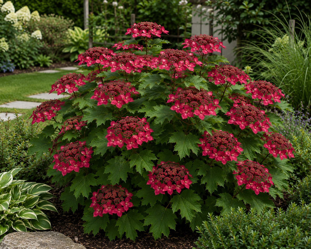 Hortenzie velkolistá Hy-pe Lacecap Red, výška 30–40 cm, květináč 23 cm