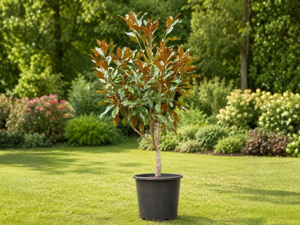 Magnólie velkokvětá Kay Parris na 90–100 cm kmínku, výška 160–180 cm, květináč 15 l