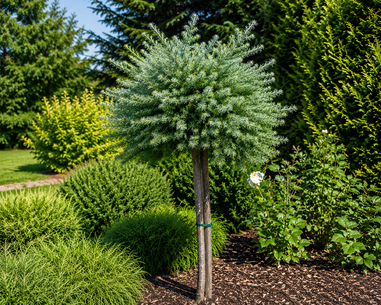 Modřín japonský Blue Dwarf na kmínku 110–120 cm, výška 130–140 cm, květináč 5 l