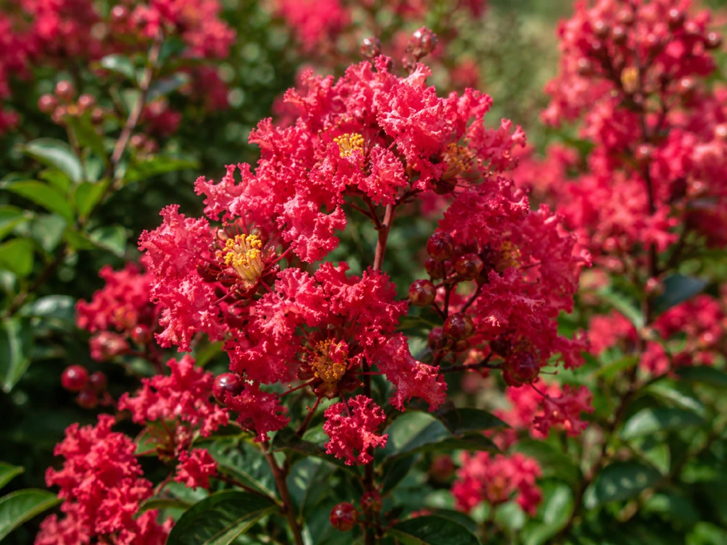Myrta krepová Enduring Summer Red na kmínku 80–90 cm, výška 120–140 cm, květináč 15 l