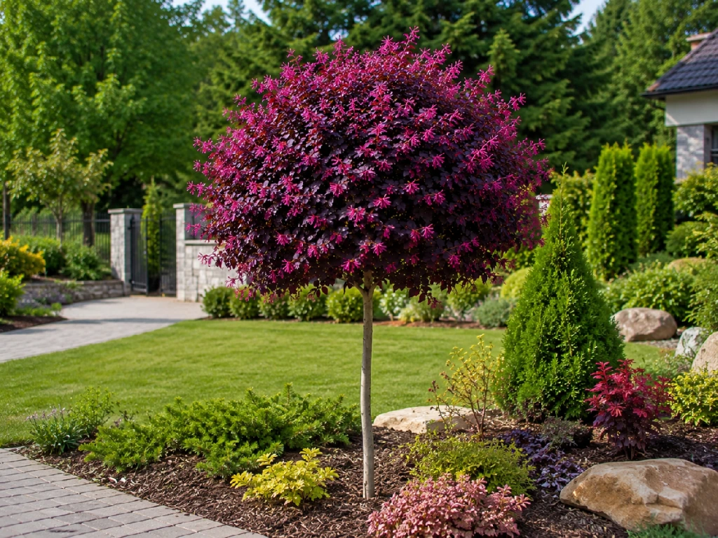 Loropetalum čínske Tuscan Red na 150-170 cm kmienku, výška 220-250 cm, kvetináč 45 l vysokokmeň