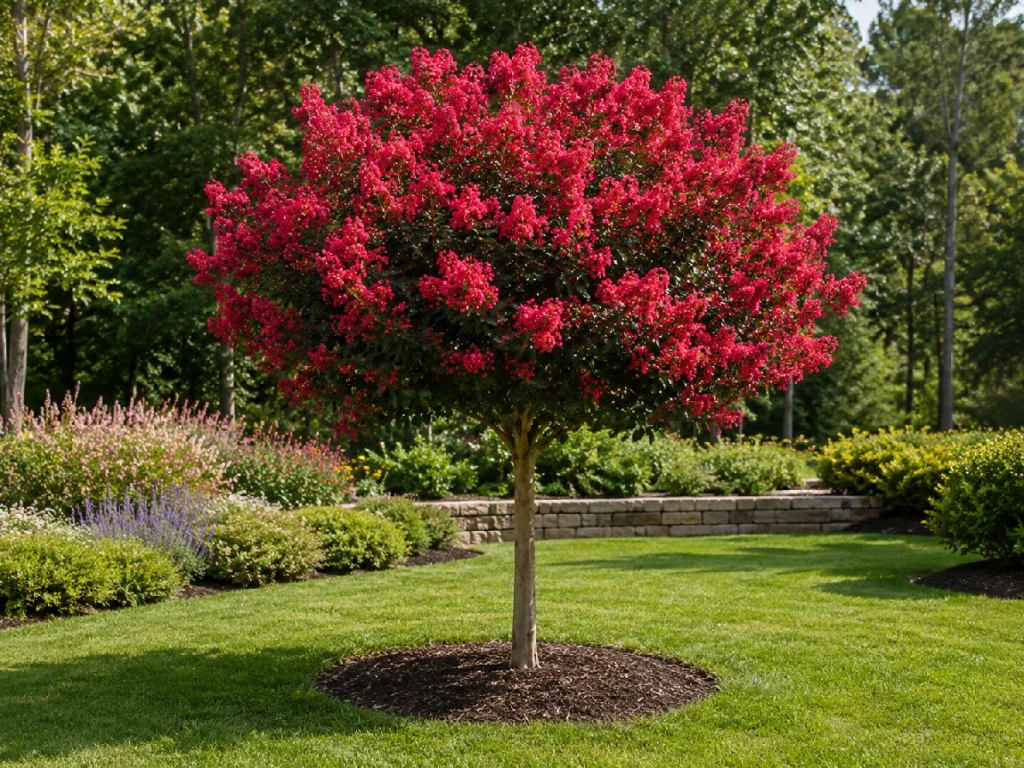 Myrta krepová Enduring Summer Red na kmínku 80–90 cm, výška 120–140 cm, květináč 15 l
